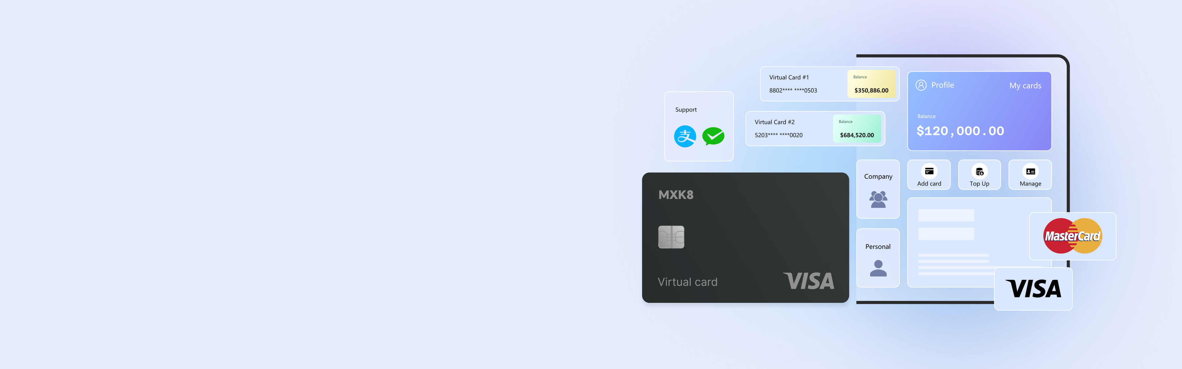 MXK8 virtual card and global expense management services
